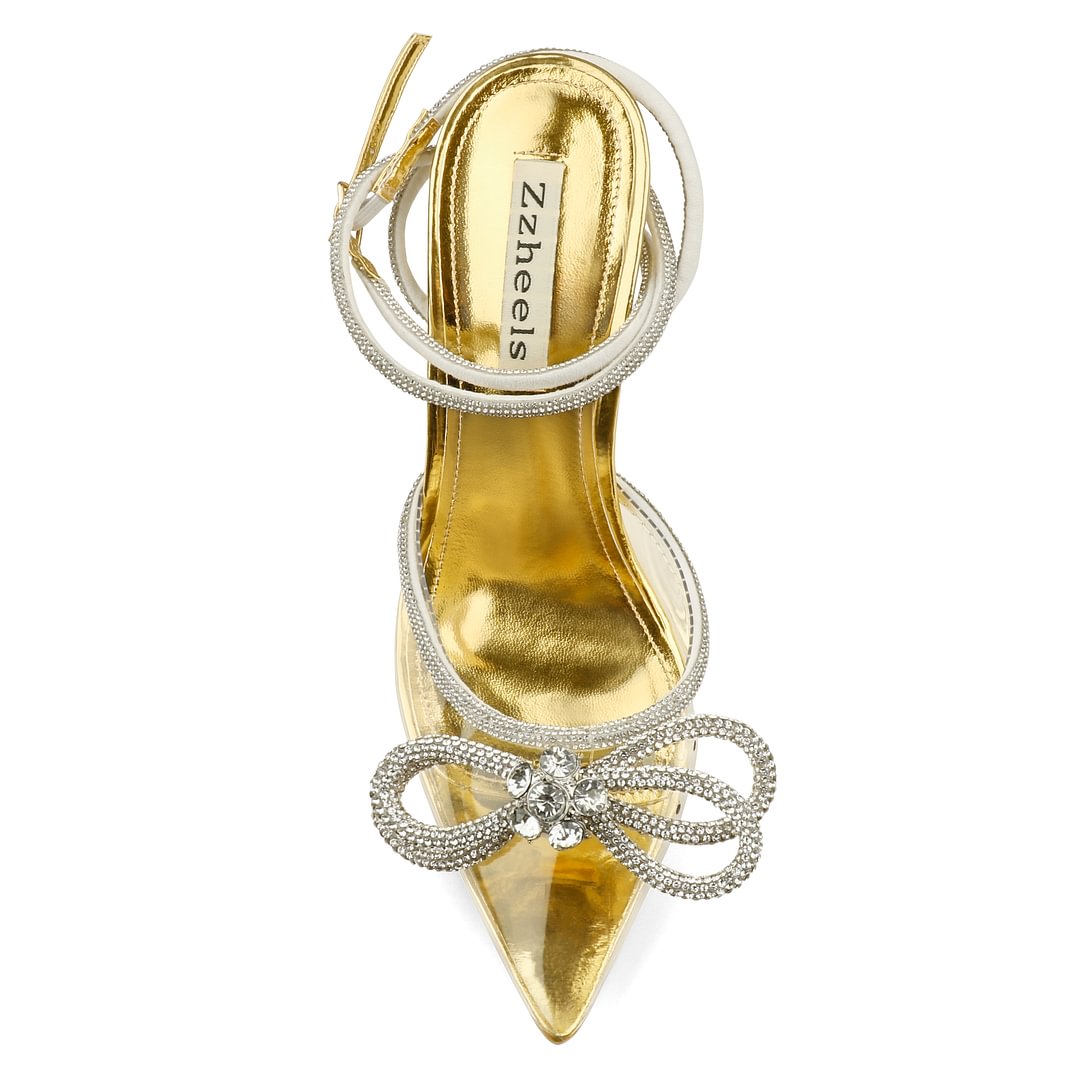 9.5cm/3.74 Double Bow crystal-embellished silk-satin point-toe pumps Pointed Toe With Glitter Strappy Sandals