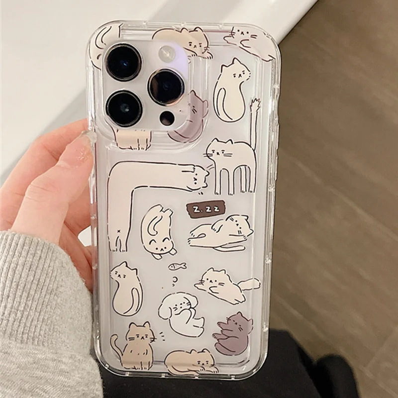 Aonga Cartoon Cat Graphic Phone Case For Samsung S24 S22 S23 Ultra S21 S20 FE Case A54 A34 A53 A32 A52 A14 A33 A55 Shockproof Cover aonga