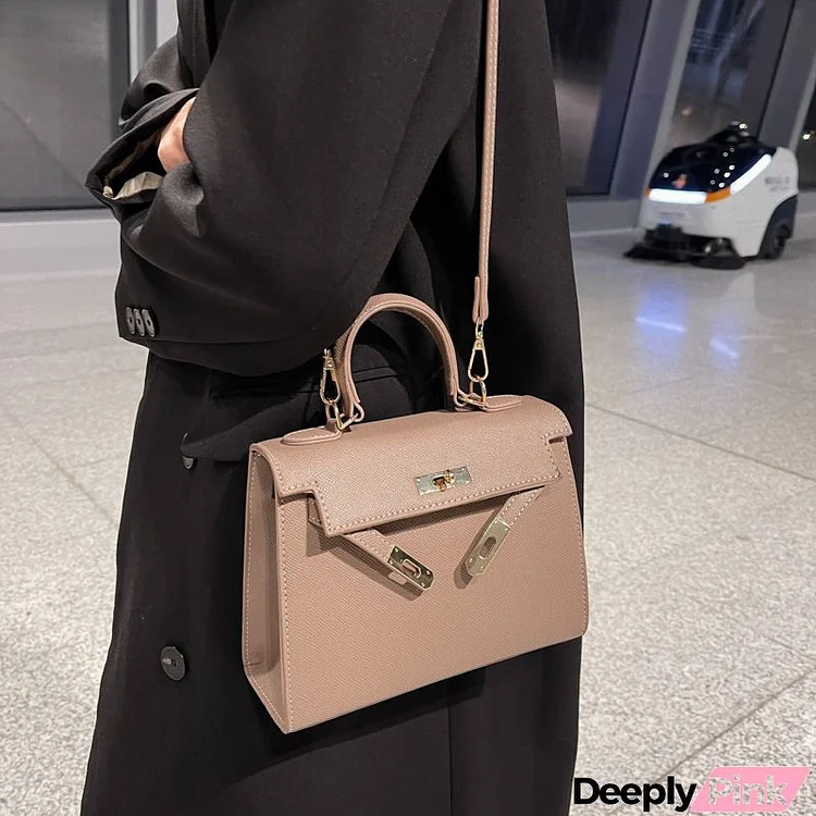 Women Fashion Simple Solid Color Lock Square Crossbody Bag