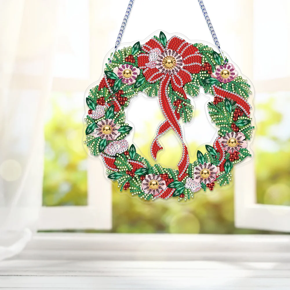5D DIY Hanging Wreath Diamond Christmas Diamond Wall Decor Wreath