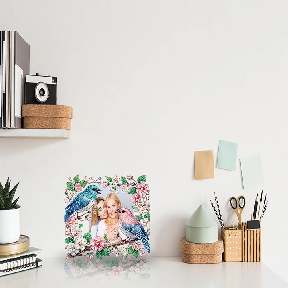 5D DIY Flower Bird Acrylic Special Shape Rhinestone Tabletop Photo Frame Kit