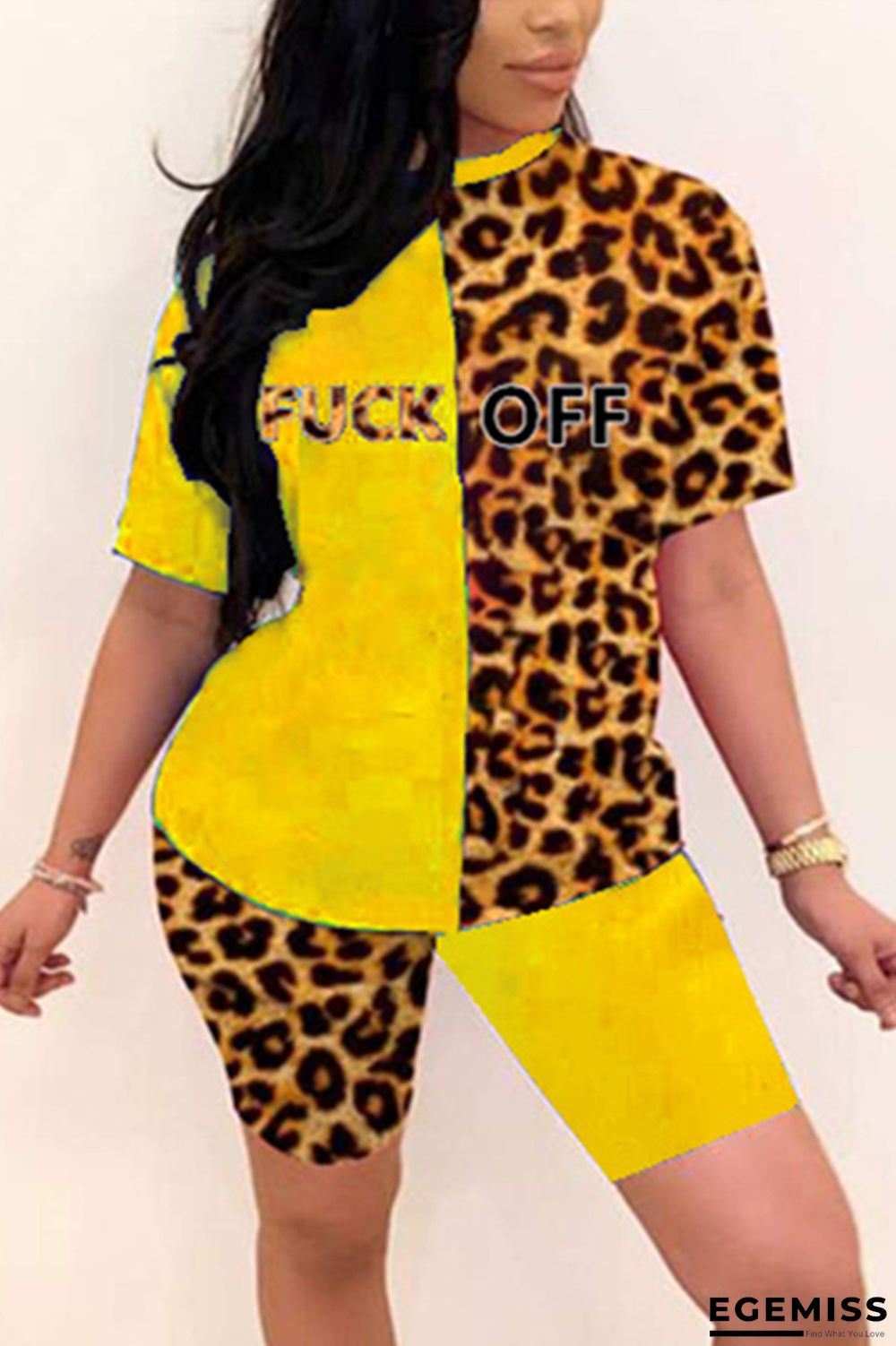 Yellow Fashion Sexy Printed Short Sleeve Two-piece Set | EGEMISS