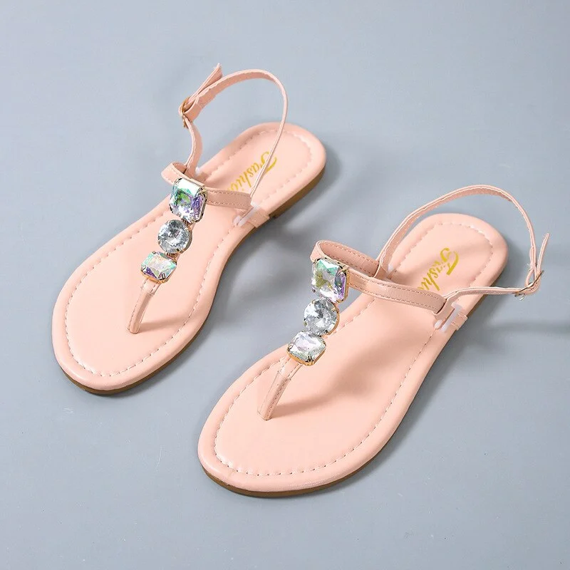 Qengg Size Women's Shoes 2022 Summer Crystal Rhinestone Female Beach Flip Flops Solid Back Strap Sandalias Mujer Ladies Sandals