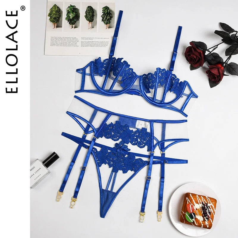 Ellolace Lingerie Exotic Costumes Hollow Out Transparent Erotic Sets Sensual Porn Lace Underwear Intimate Sexy Bottom Whore