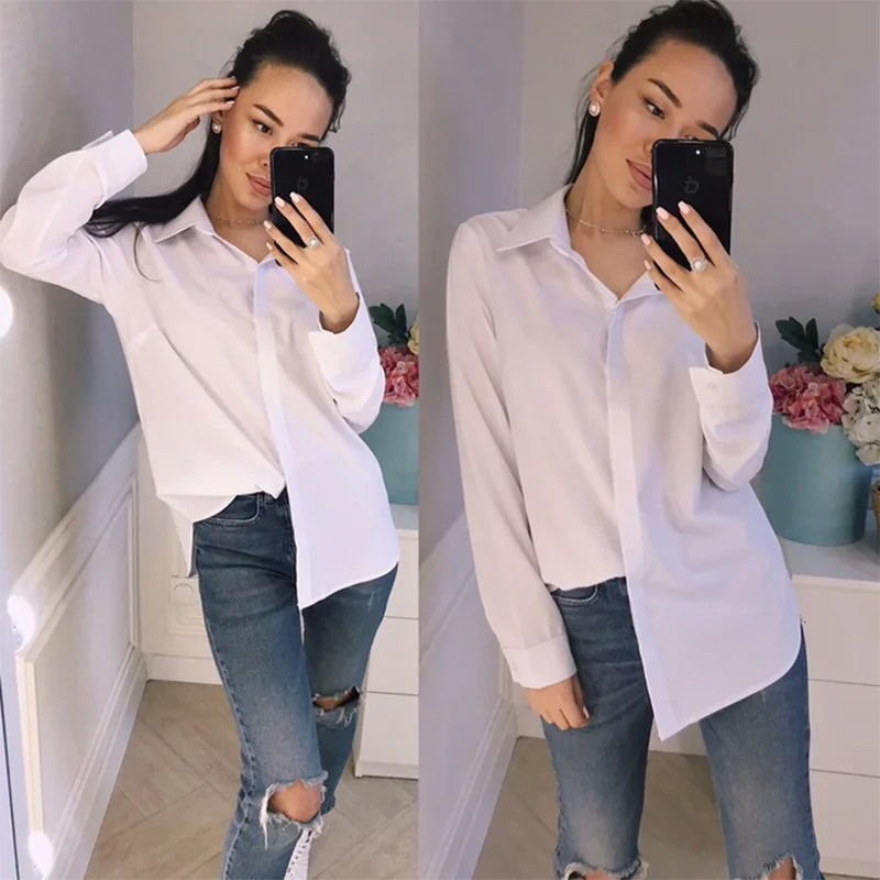 women shirts and blouses 2020 Feminine Blouse Top Long Sleeve Casual White Turn-down Collar OL Style Women Loose Blouses