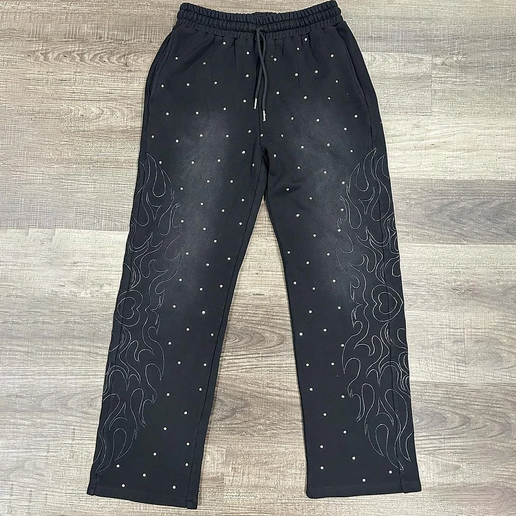 Vintage Polka Dots Fire Painted Flared Sweatpants