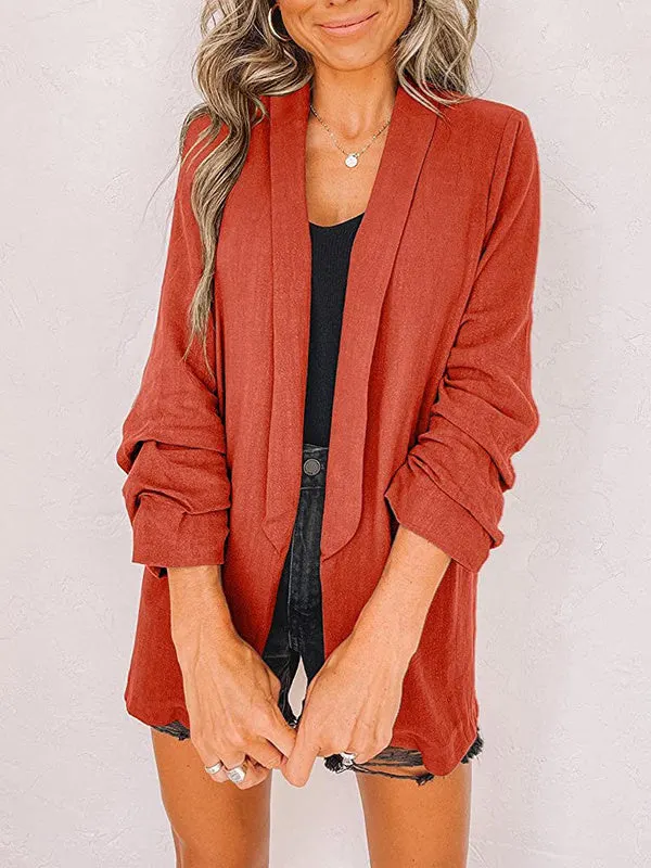 Women's Button Solid Color Stitching V-neck Long Sleeve suit Coat