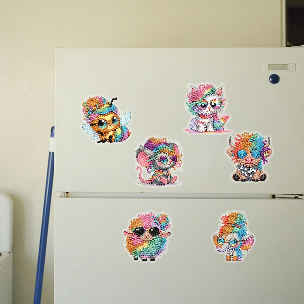8Pcs Cartoon Animal Special Shape Diamond Painting Fridge Magnet Fridge Stickers