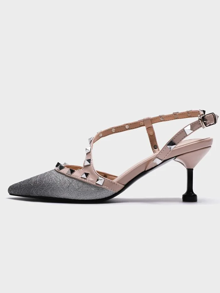 Fashion pointed gradient rivet toe cap stiletto heel high-heeled sandals