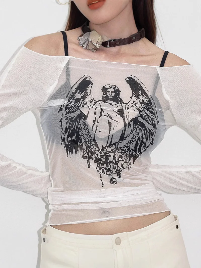 Uveng 2024 Ladies Sexy Dress Gothic Dark Print Beautiful Creative Lady Top