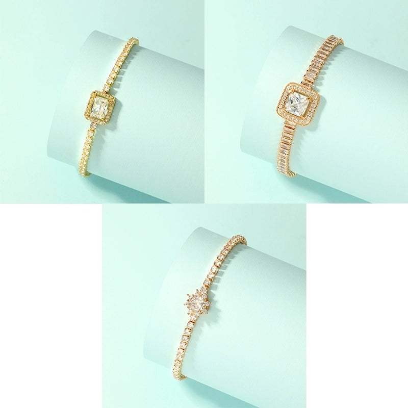 Glam Minimalist Shiny Flower Copper 18k Gold Plated Zircon Bracelets In Bulk