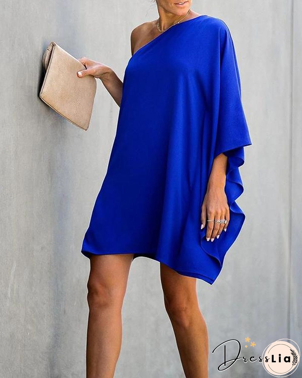 Solid Color Long Sleeve Chiffon Mini Dress
