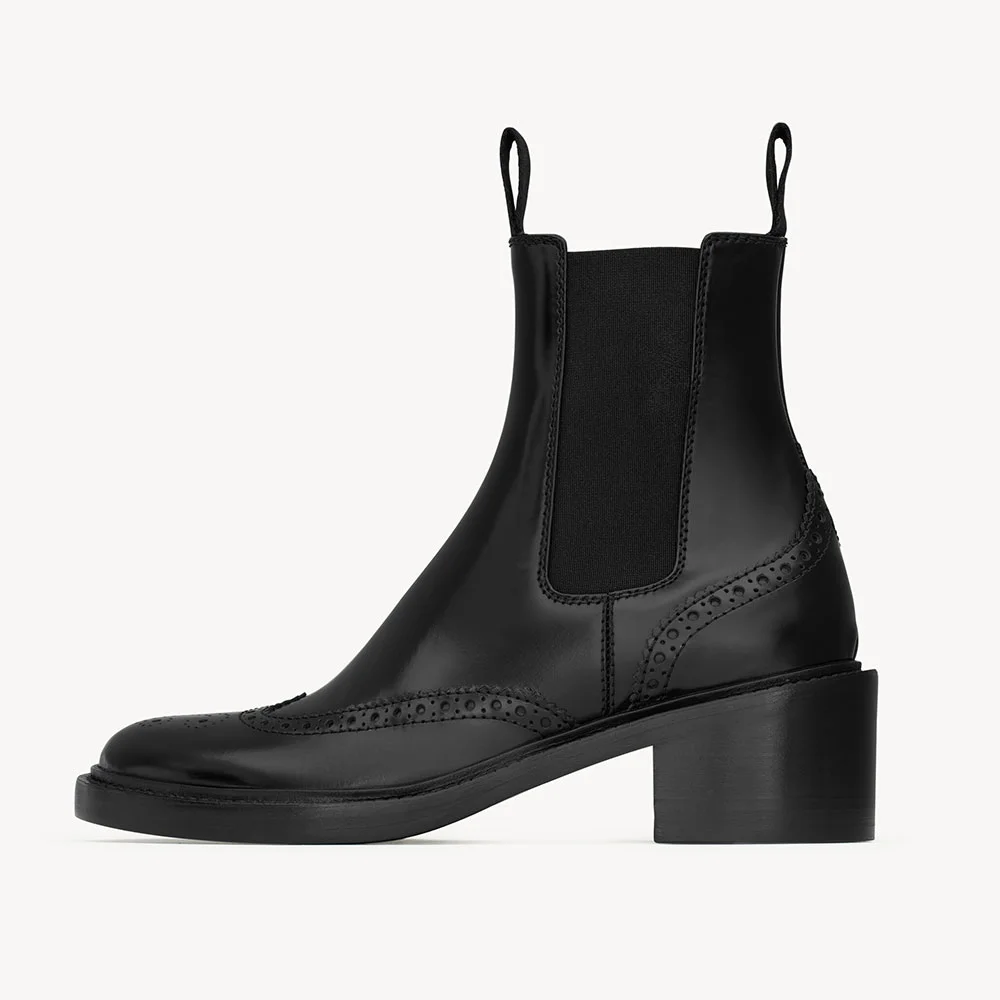 Chic Black Round Toe Chunky Heel Cut Out Chelsea Boots Ladies