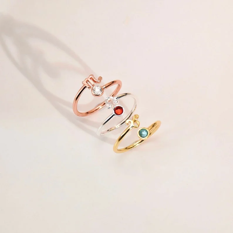 Zodiac Birthstone Ring,Star Sign Ring, Zodiac Jewellery,Constellation Ring,Best Gift
