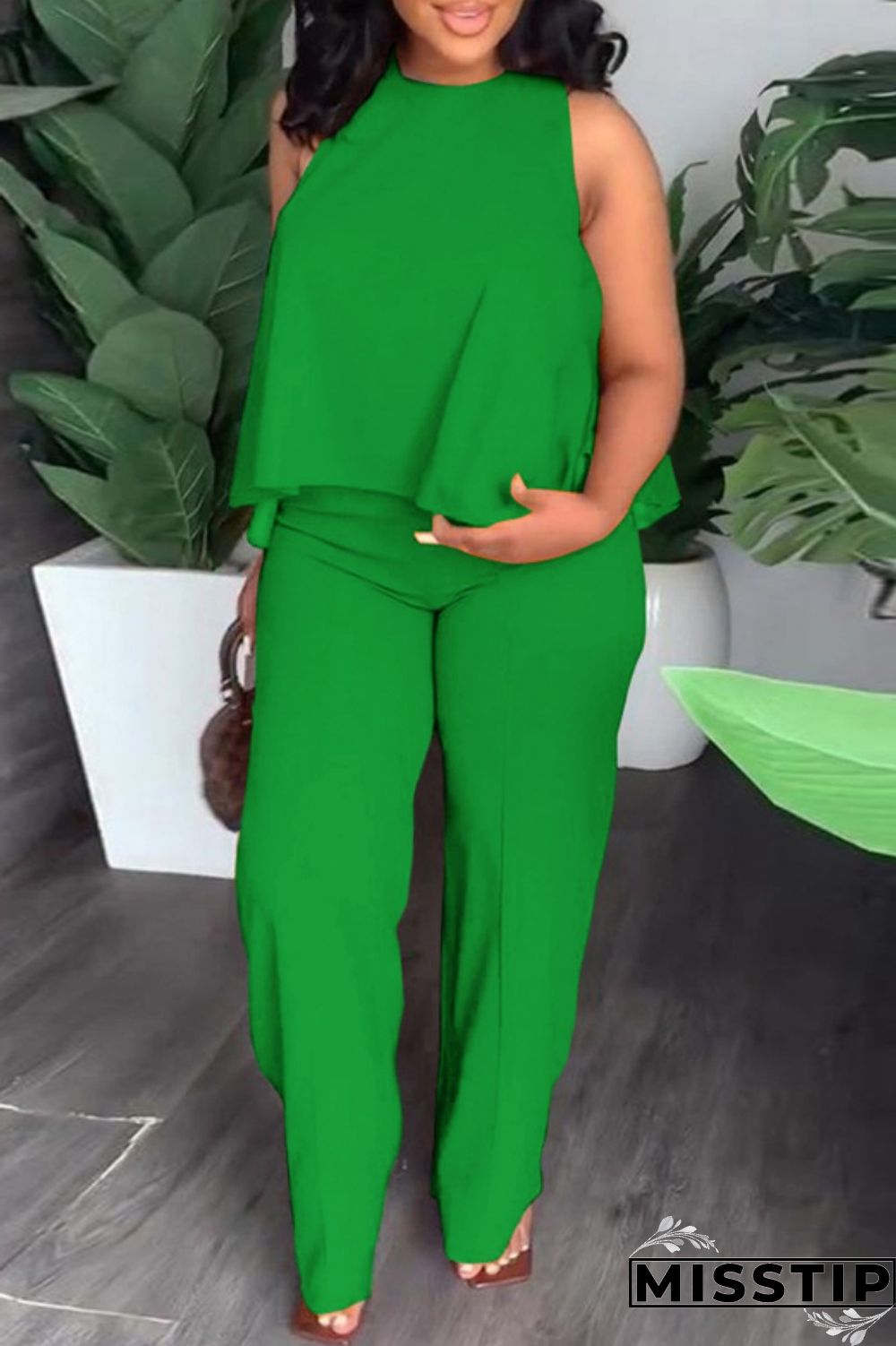 Black Casual Solid Basic O Neck Plus Size Two Pieces