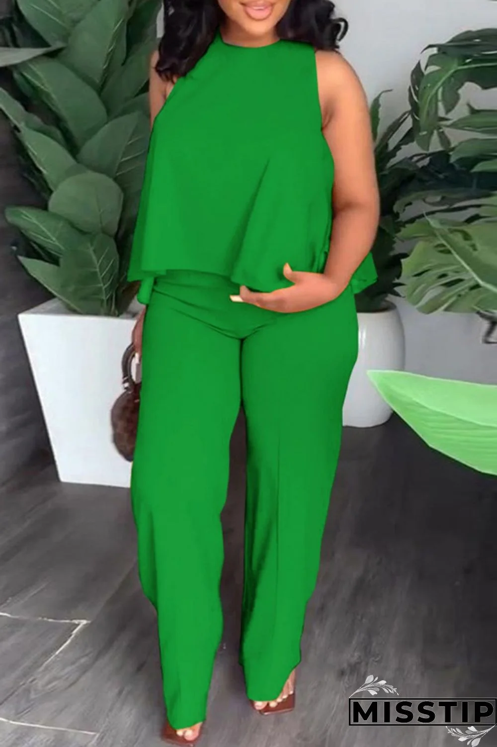 Black Casual Solid Basic O Neck Plus Size Two Pieces