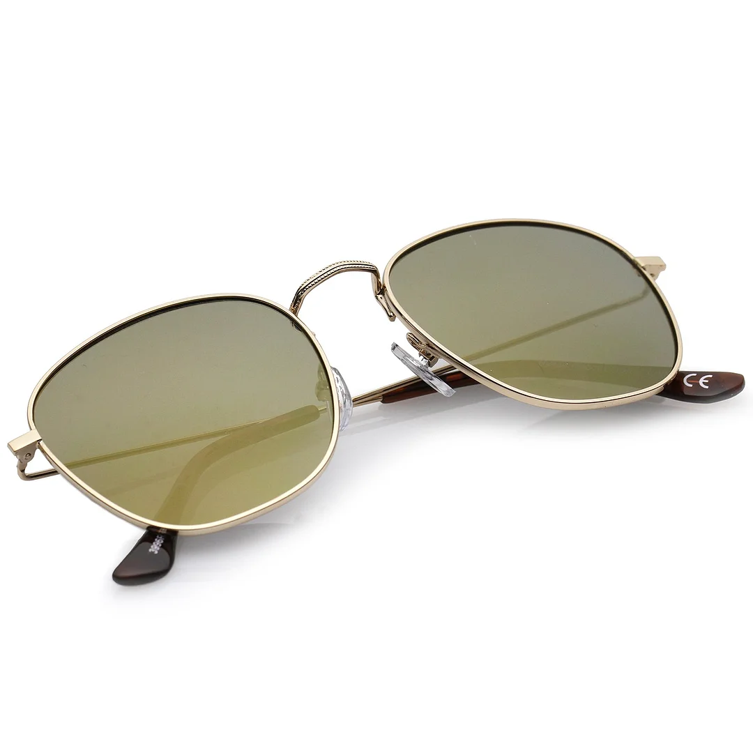 Classic Metal Frame Ultra Slim Temples Colored Mirror Lens Square glasses 53mm