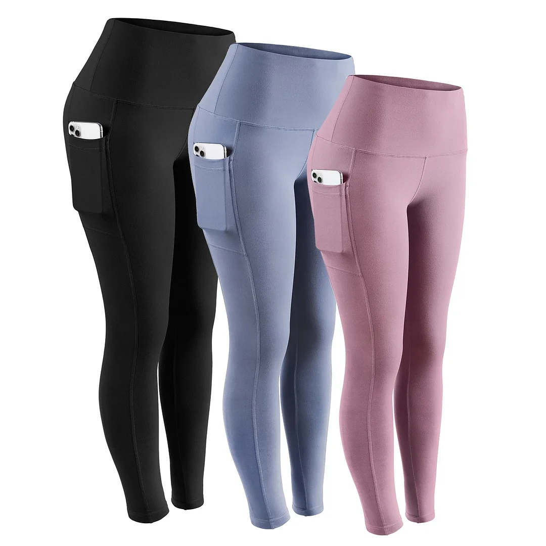 ATHVOTAR Middle Waist Leggings With Pocket Elastic Women Leisure Type Push Up Leggings Women Gym Hip Fitness Pants