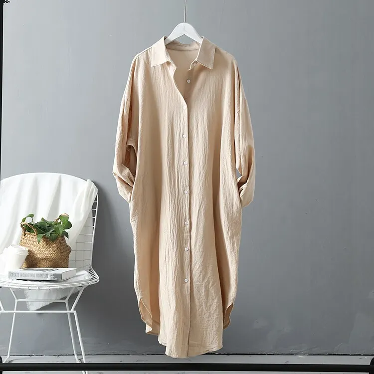 Woman Summer White Long Shirt Dress 2021 Korean Fashion Dress Spring Oversized Long Sleeve Loose Dresses Ladies Tops