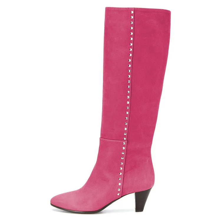 Hot Pink Chunky Heel Long Boots Knee High Boots |FSJ Shoes