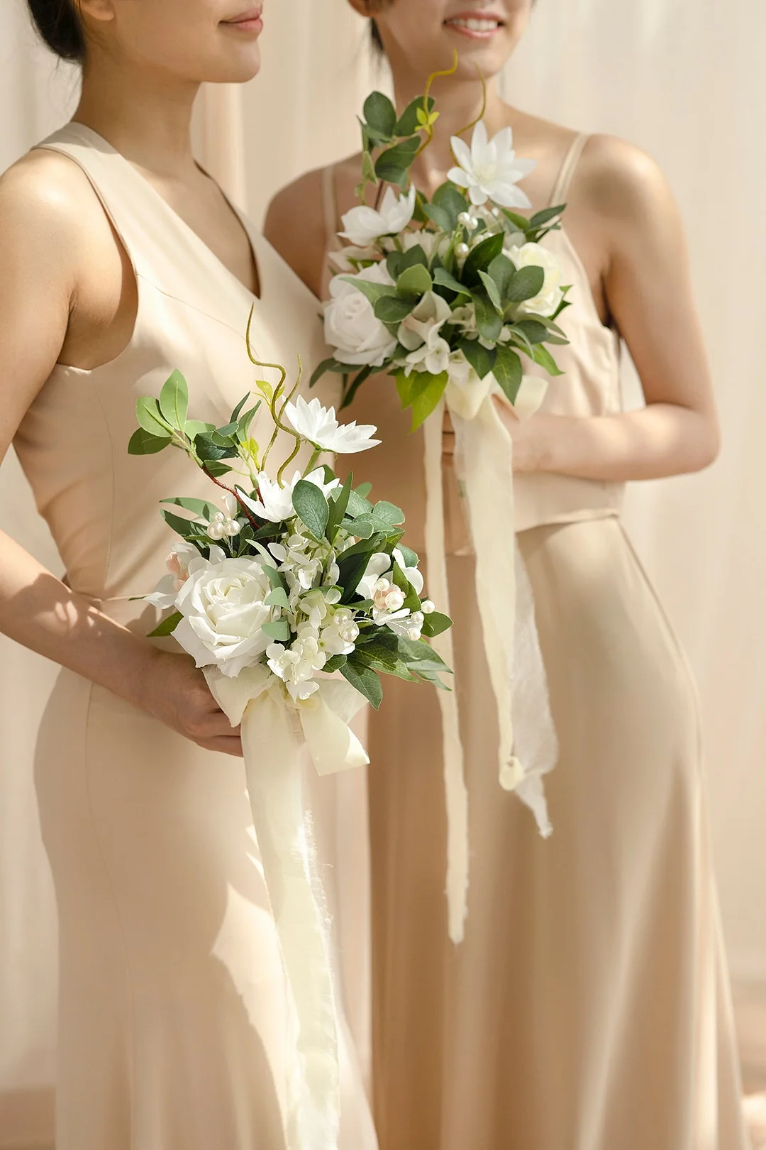 Free-Form Bridesmaid Bouquets in Natural White