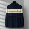 Men's Striped Cotton Lapel Business Casual Embroidered Long Sleeve POLO Shirt