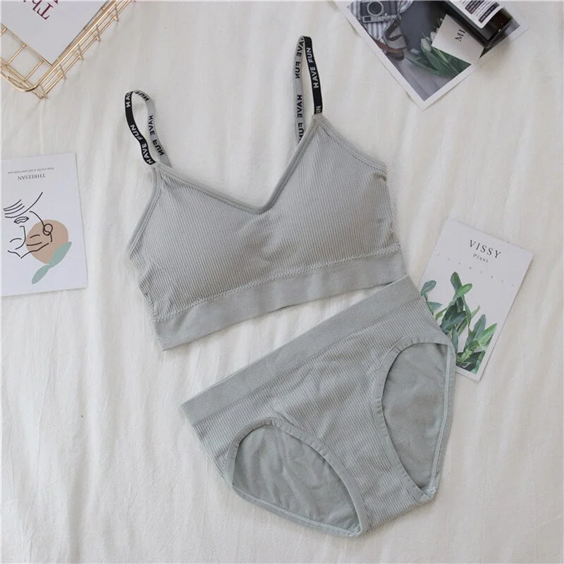 Sexy women's bra underwear set push-ups sports bra set letter transparent strap active bra female underwear set top fitness unde