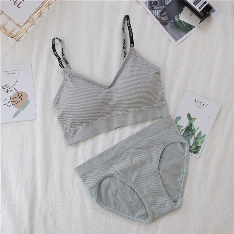 Sexy women's bra underwear set push-ups sports bra set letter transparent strap active bra female underwear set top fitness unde