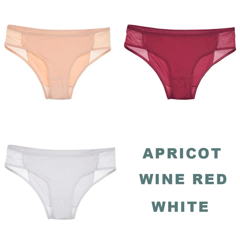 3PCS/Set Side Mesh Sexy Panties Perspective Underwear Women Briefs Female Underpants Solid Color Intimates Lingerie Lace Panties