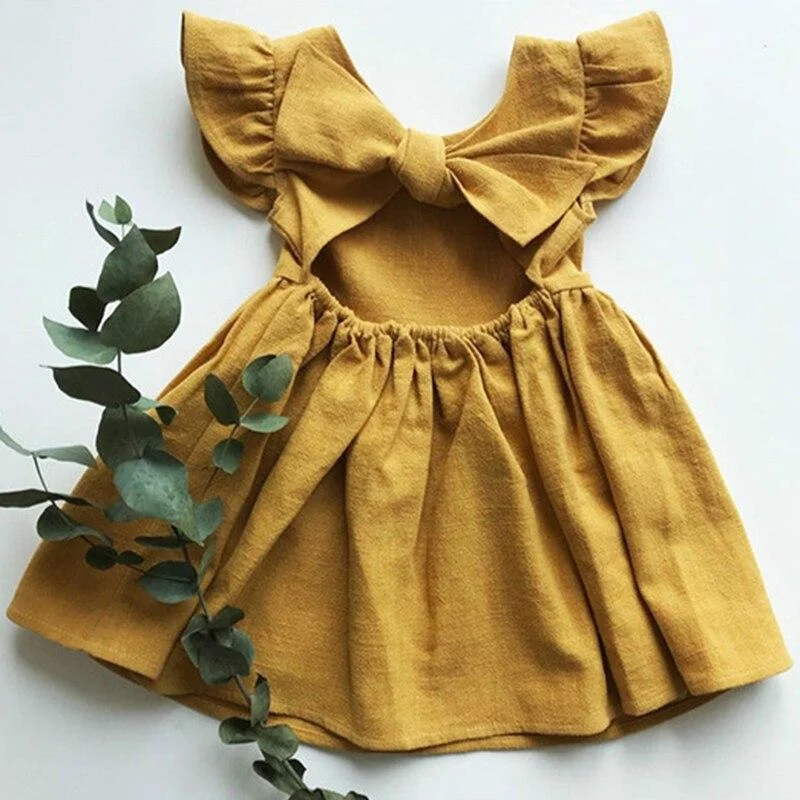 New Spring Autumn Kids Dresses For Girls Princess Dresses Kids Girl Bubble Dress Pure Color Bowknot Dress