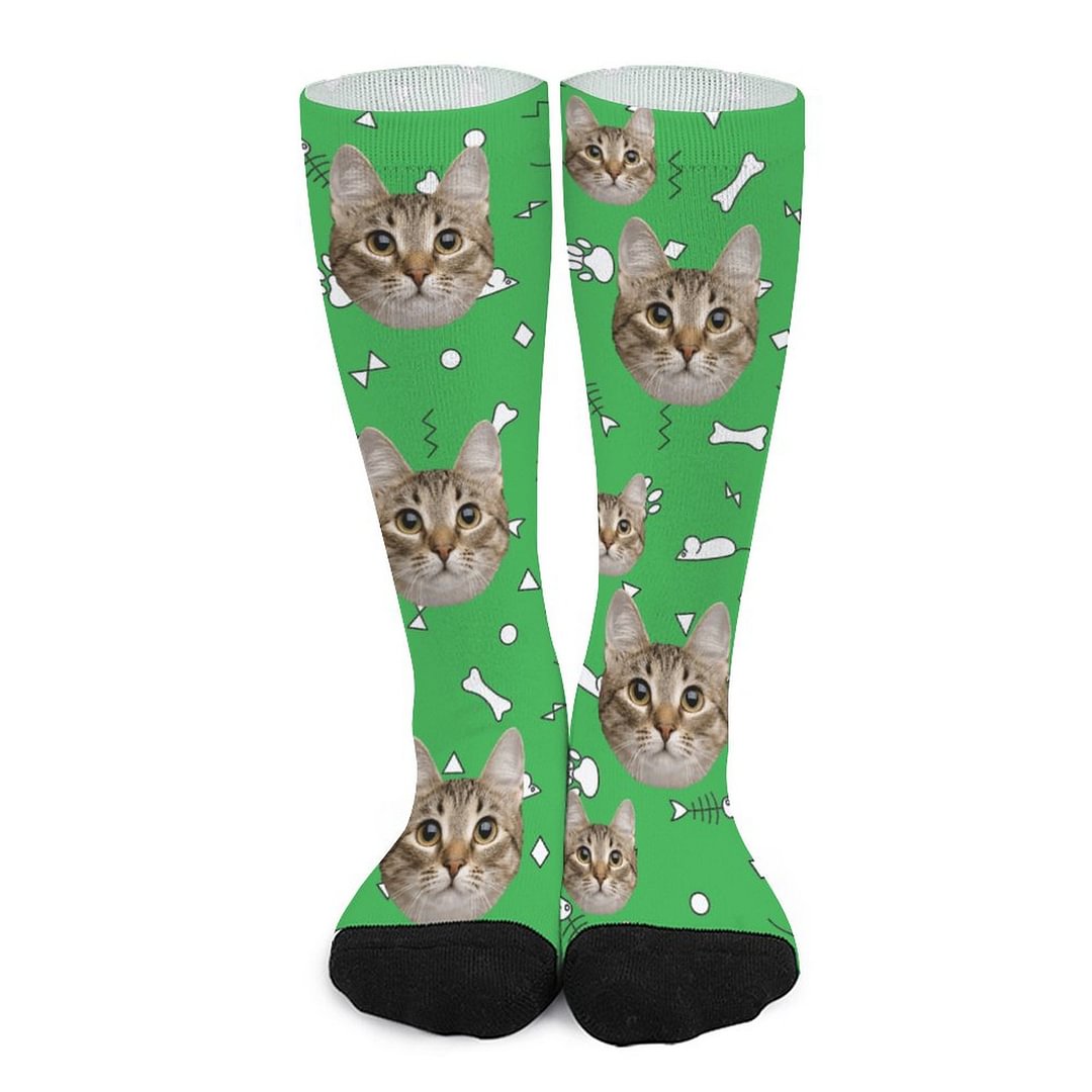 Personalized Cat Faces Green Socks 