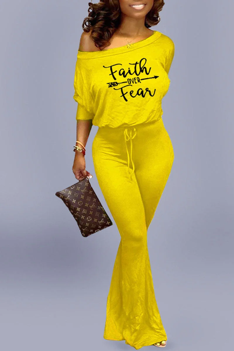 Casual Print Split Joint Oblique Collar Straight Jumpsuits
