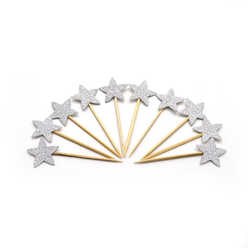 20 Pcs Handmade Lovely Glitter Heart Star Cupcake Toppers Birthday Wedding Party Decoration Cake Decoration Food Picks Supplies