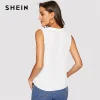 SHEIN Classy V-Neck Sleeveless Solid Women Tops And Blouses 2019 Summer Casual Fashion Lady Streetwear Tank Top Blouse 