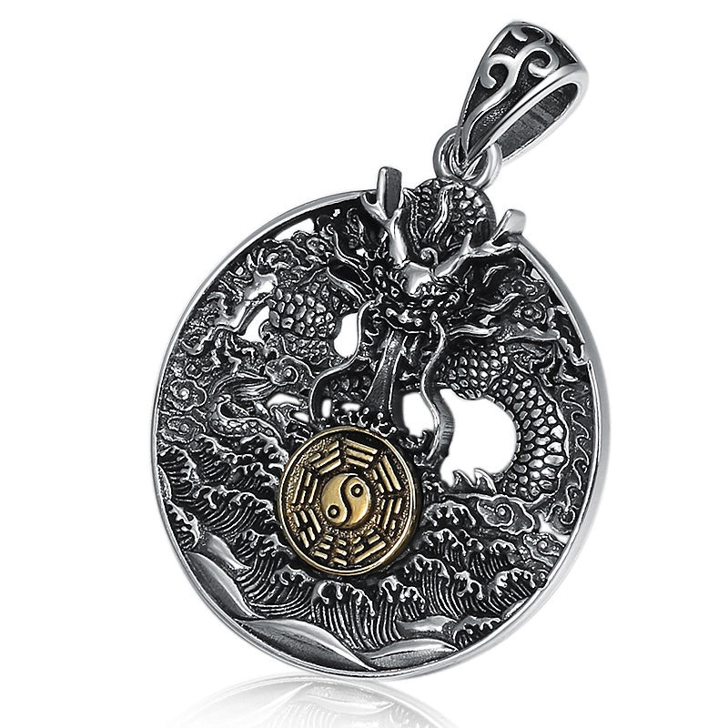 Silver Source Sterling Silver Retro Nine Palace Gossip Hollow Round Pendant Men And Women Thai Silver Craft Dragon Pendant
