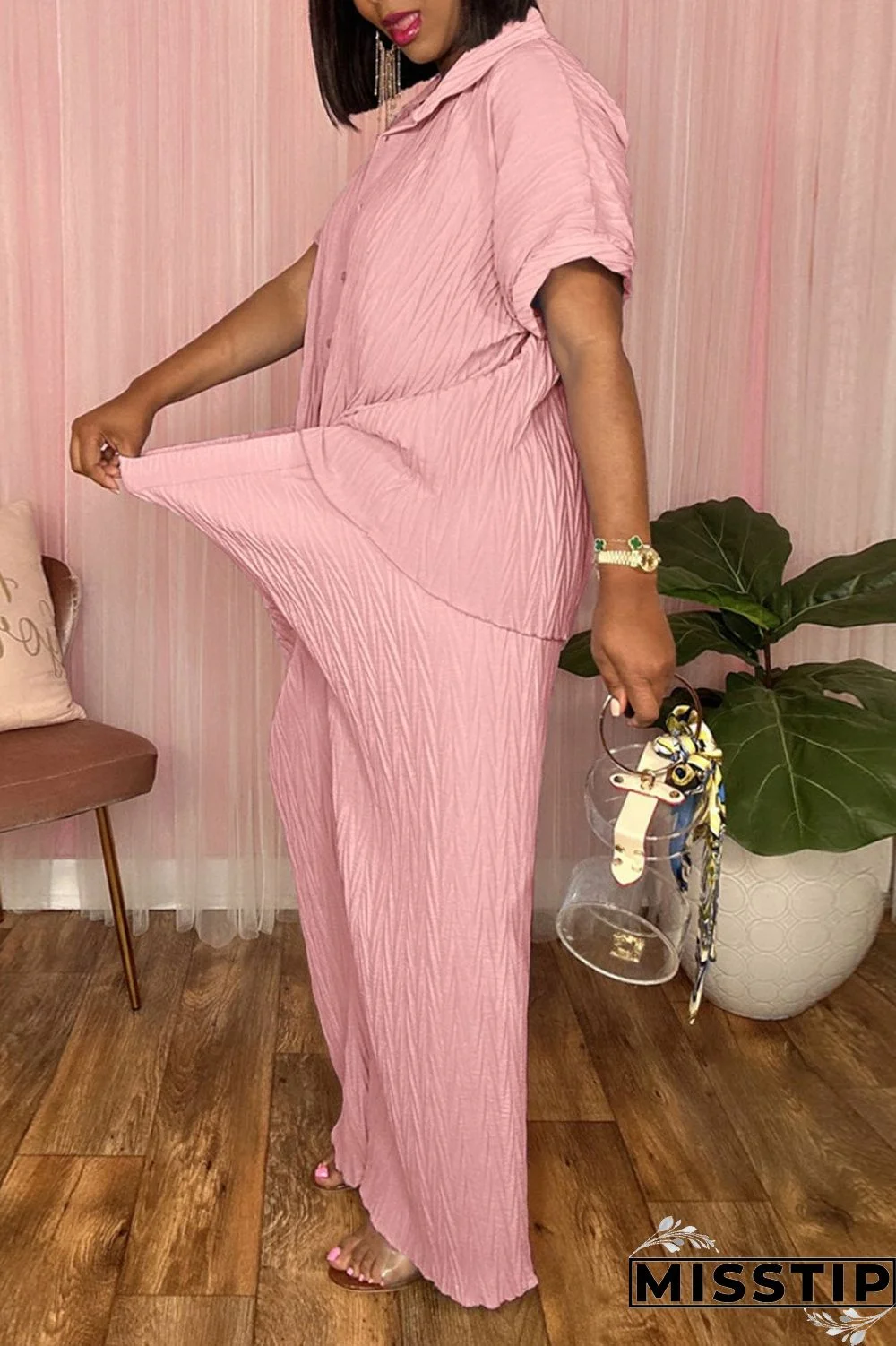 Black Casual Solid Basic Turndown Collar Short Sleeve Two Pieces