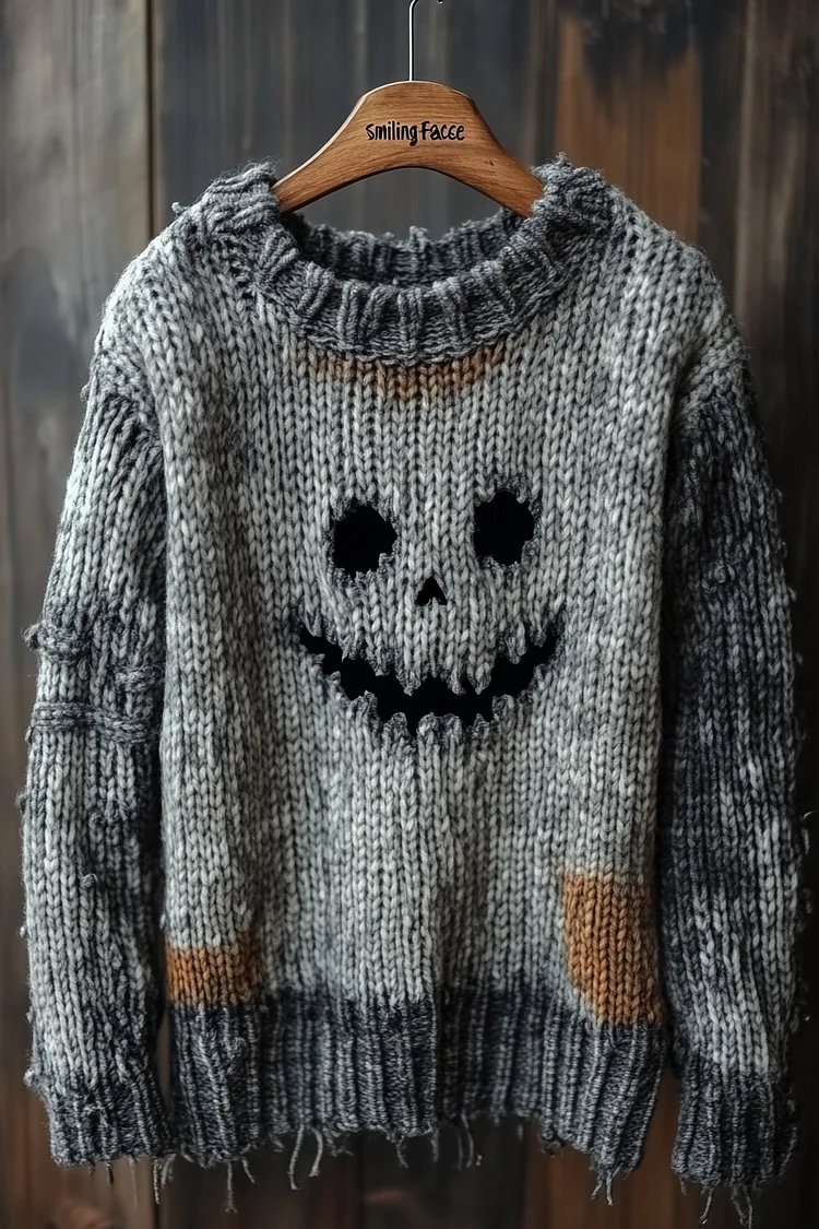 Pumpkin face art Irregular Patchwork Men's Sweater