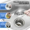 Filtre de vidange d'&eacute;vier de cuisine 3 en 1 en acier inoxydable anti-obstruction
