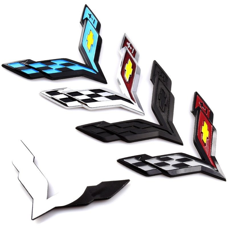 2Pcs Corvette Wing Emblem Sticker Front Rear Trunk Badge For Chevy C6 Chevrolet Corvette voiturehub dxncar