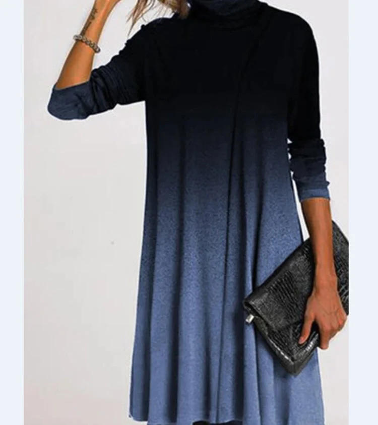 Brownm Fashion Printed Collar Long Sleeves Loose Dresses