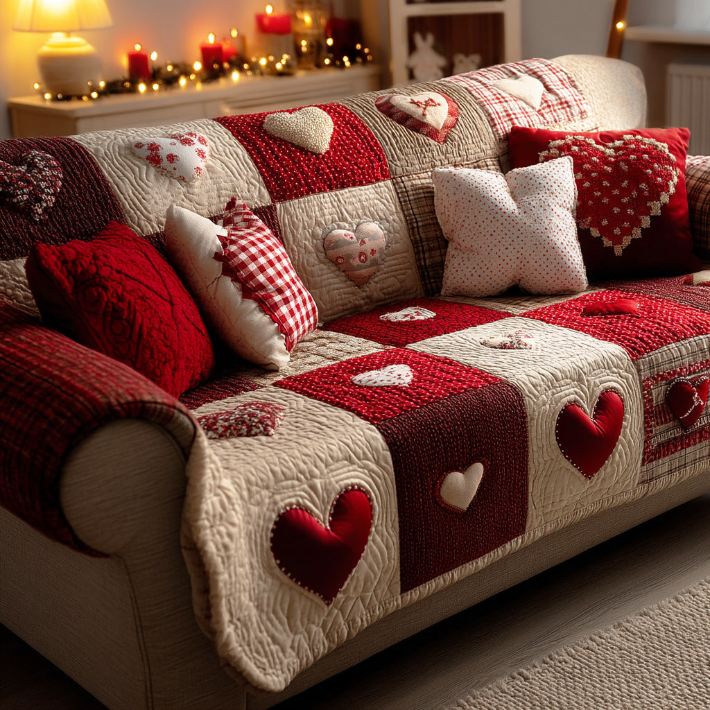Winter Heart Charm Quilted Sofa Cover NCU0TD1878 everthome