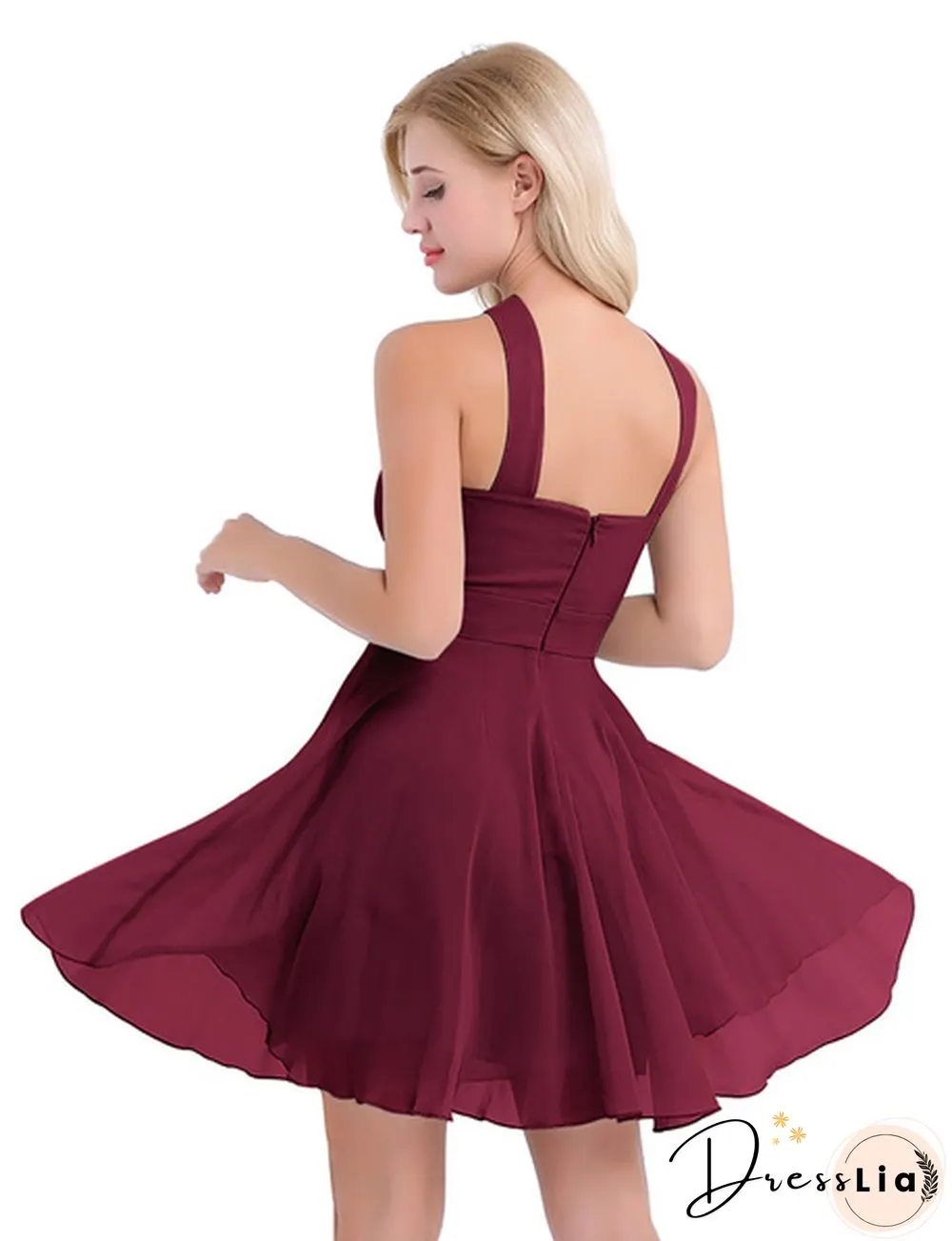 Women Ladies Chiffon Criss-cross Shoulder Straps Bridesmaid Short Dress Evening Prom Gown