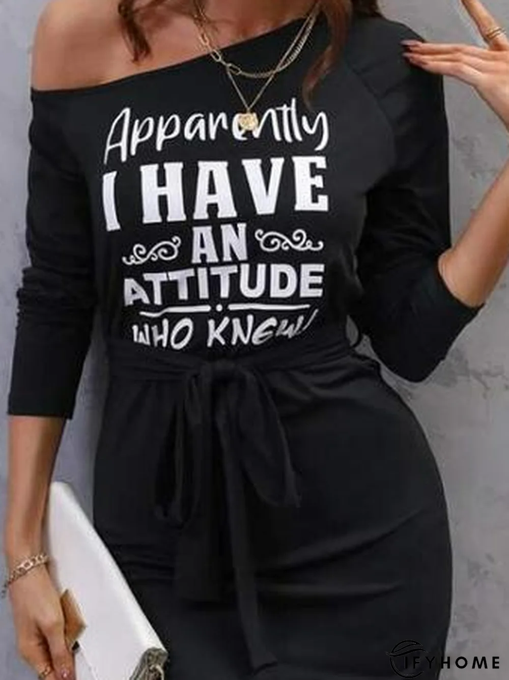 Text Letters Casual Crew Neck Dress | IFYHOME