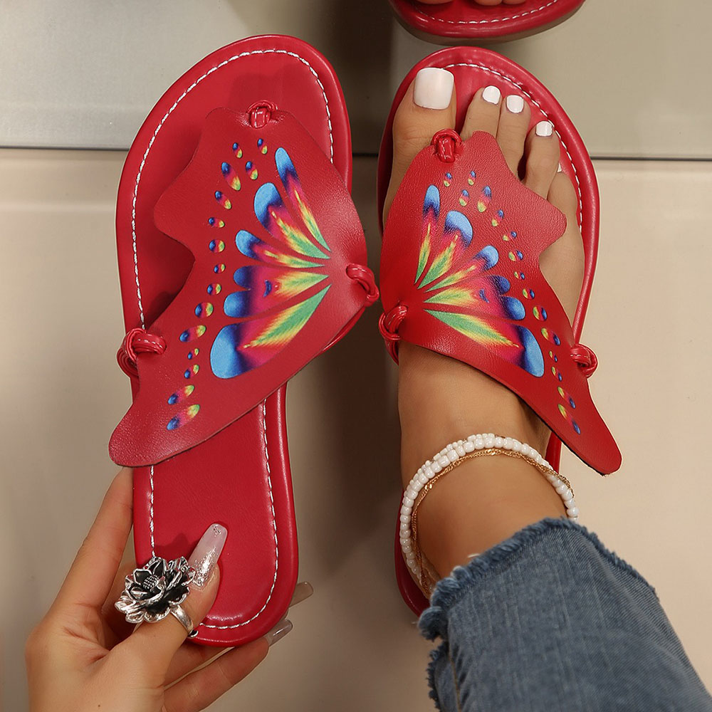 Plus Size Beach Retro Butterfly Clip Toe Flat Slippers