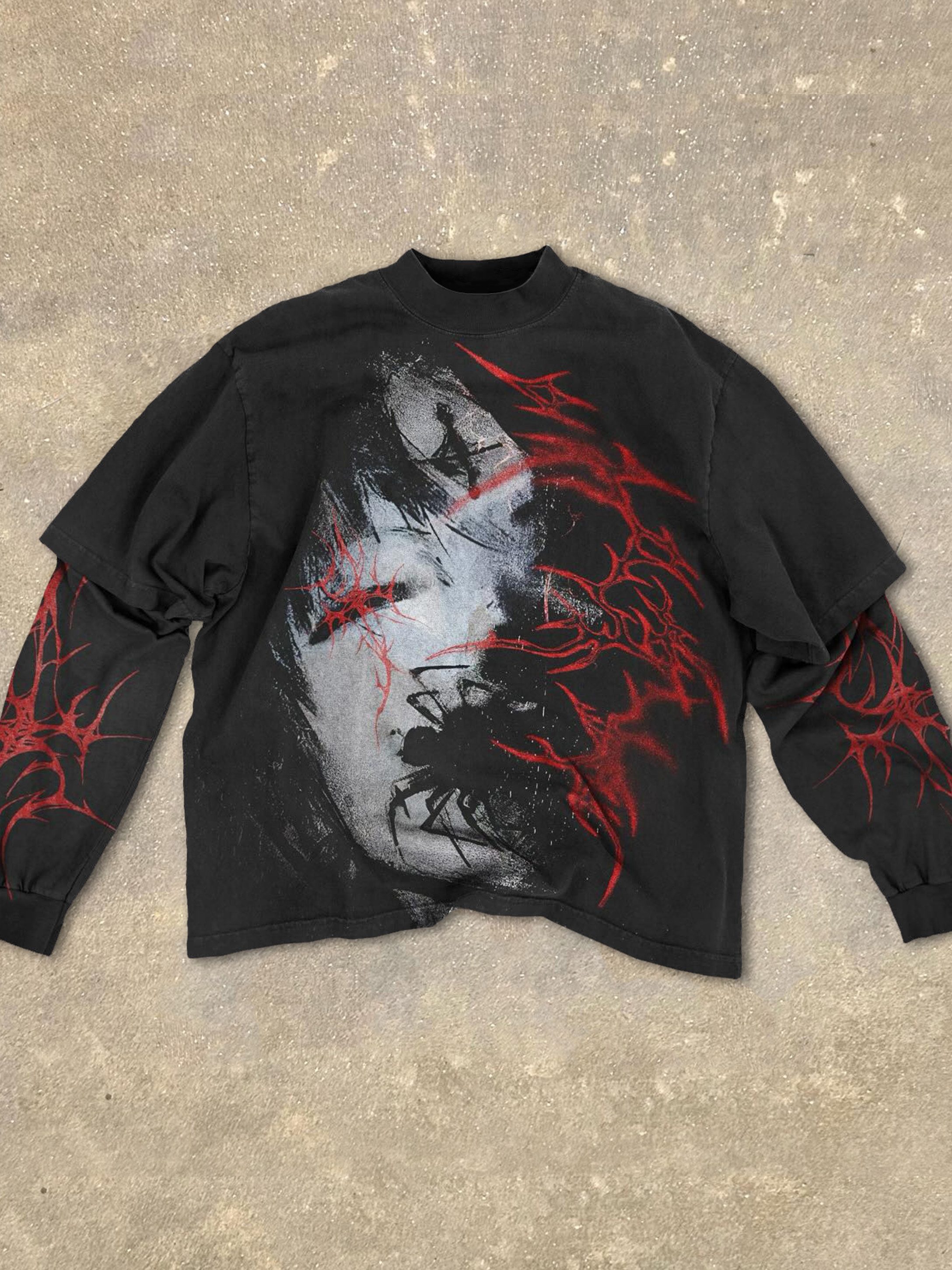 Ninedge Art Satanic Fake Two Dark Style Print Long Sleeve T-Shirt