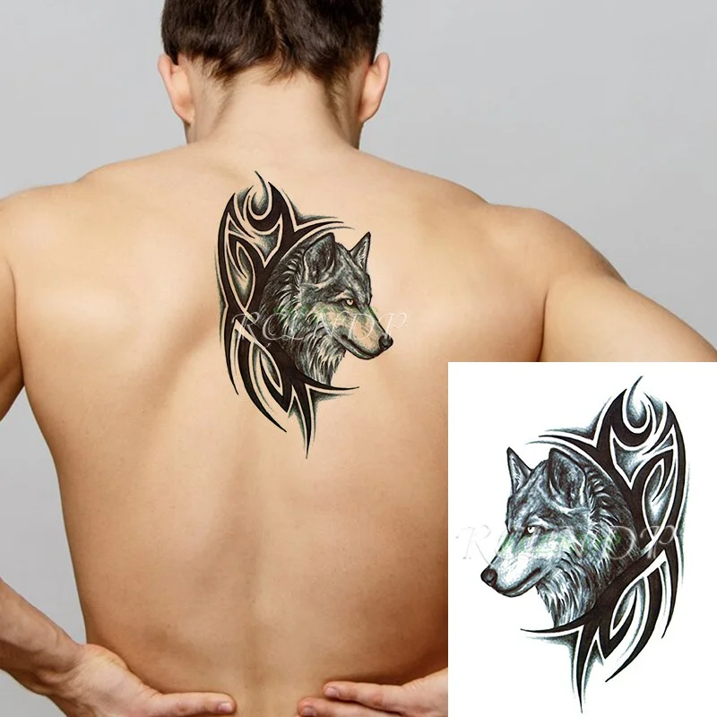 Sdrawing Temporary Tattoo Sticker Wolf Head Tribal Totem Design Pattern Fake Tatto Flash Tatoo Body Art for Girl Women Men