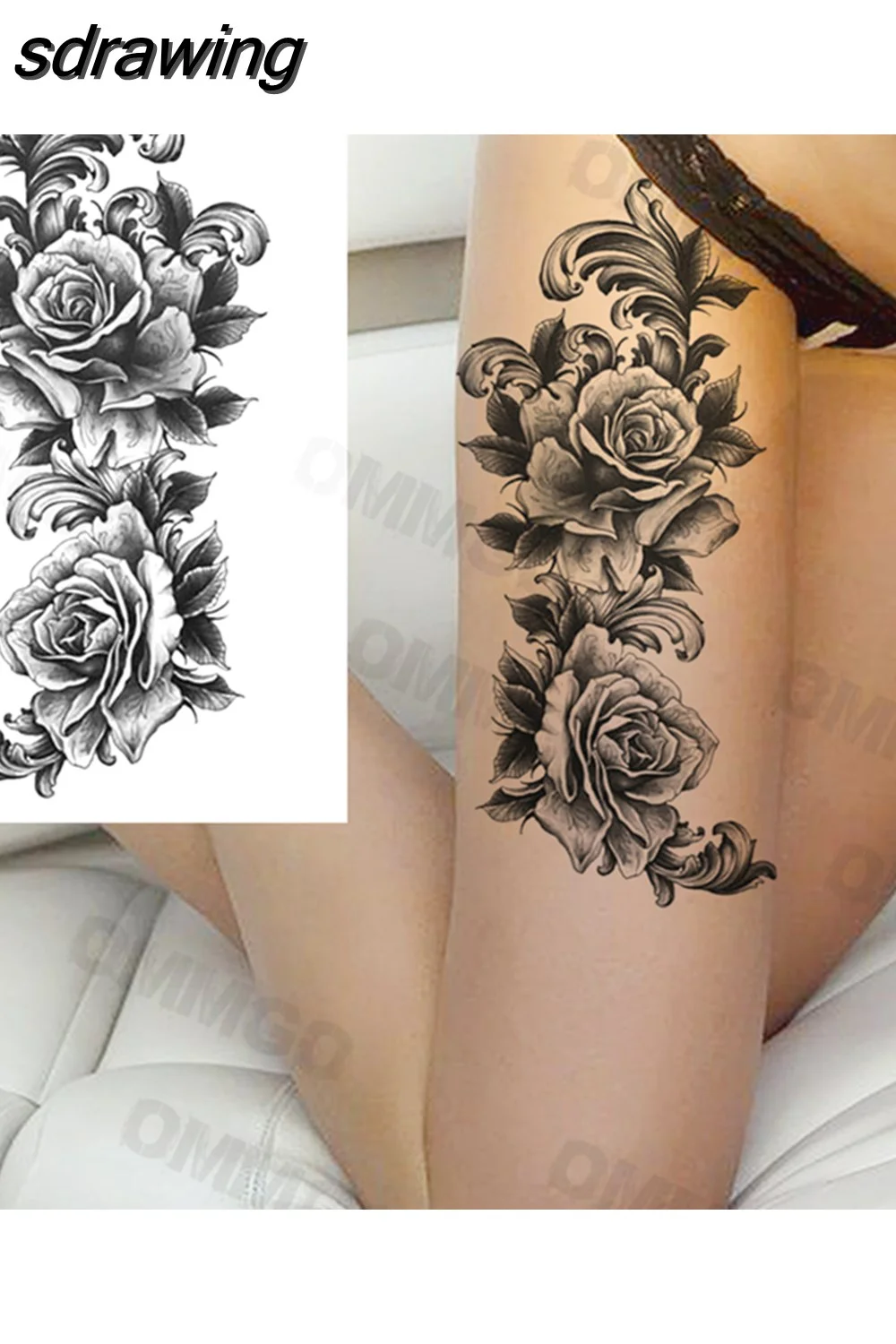 sdrawing Lion Rose Flower Temporary Tattoos For Women Adult Girl Compass Skull Fake Tattoo Arm Thigh Body Art Waterproof Tatoos