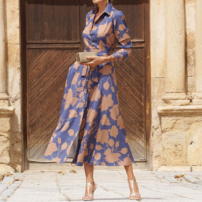 Mature Women's Fashionable Printed Midi Dress