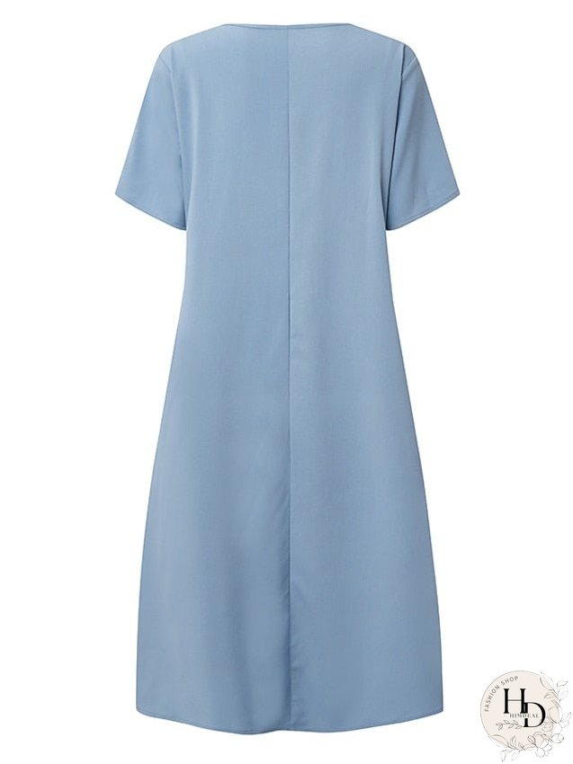 Casual Dress Shift Dress Midi Dress Blue Green Short Sleeve Pure Color Ruched Fall Spring Summer Crew Neck Basic Daily Weekend Loose Fit S M L XL XXL 3XL 4XL 5XL for Women