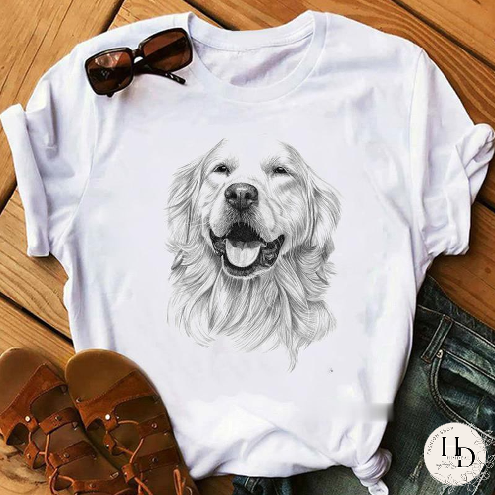Schnauzer/Seymour/Yorkshire Terrier/Chihuahuas/ Retriever/pomeranian/Papillon Dog VintagePortraitPrintWomenSummerTShirt